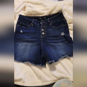 Dark Blue Distressed Denim Shorts